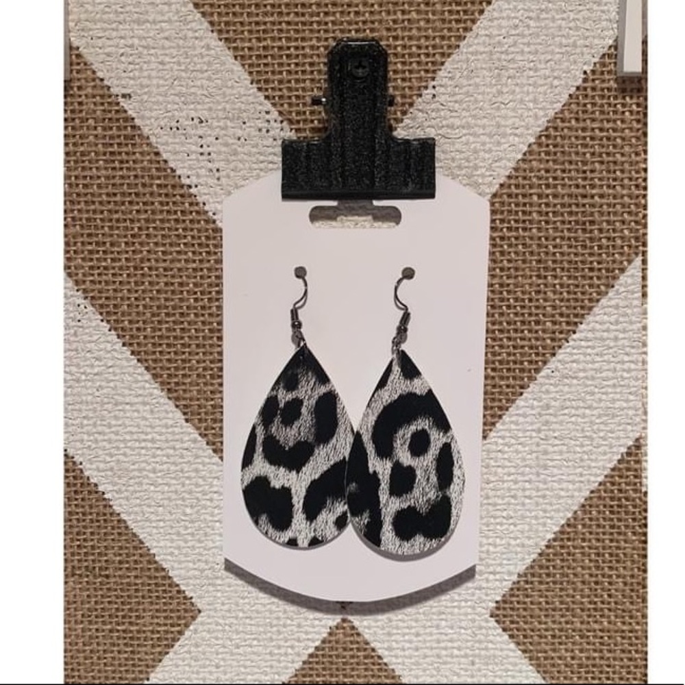 White & Black Leopard Earrings